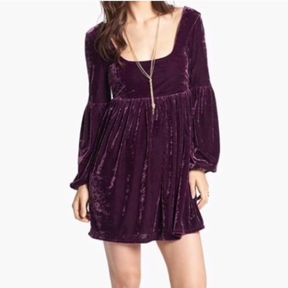 Free People Dresses & Skirts - Free People Oh la la! Purple Velvet Babydoll Dress